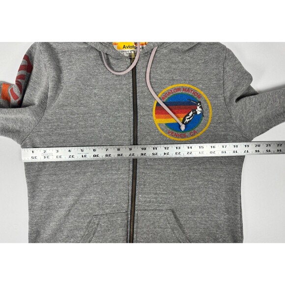 Aviator Nation Zip Up Hoodie Medium Gray Venice Ca Rainbow Logo Made in USA - Picture 9 of 13